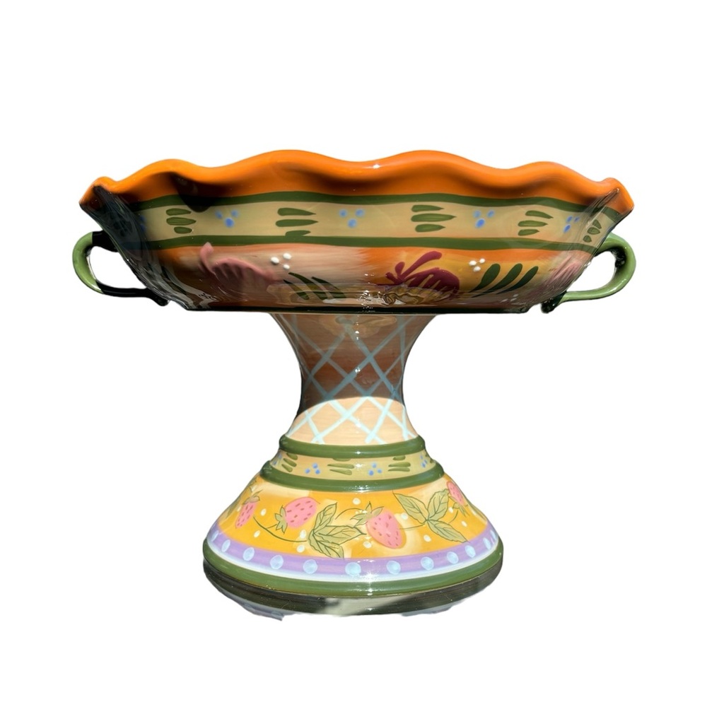 Vintage Chanticleer Hand Painted Compote & Handles for The Zrike Company